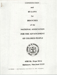 Constitution and By-Laws for Branches of the NAACP, March 1992