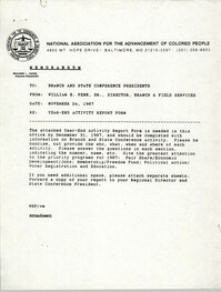 Memorandum from William H. Penn, Sr. to Branch and State Conference Presidents, November 24, 1987