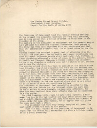 Monthly Report for the Coming Street Y.W.C.A., April 1939