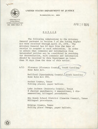United States Department of Justice Notice, April 30, 1976