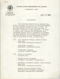 United States Department of Justice Notice, October 18, 1976