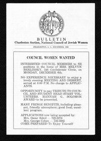 Bulletin from the Charleston section of the National Council of Jewish Women