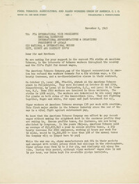 Letter from Harold J. Lane detailing strike activities against the American Tobacco Company