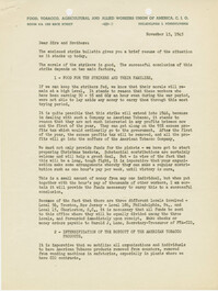 Letter from Harold J. Lane indicating needed activities in strike  against the American Tobacco Company