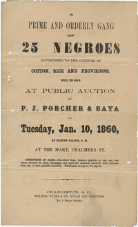 P.J. Porcher and Baya slave sale broadside