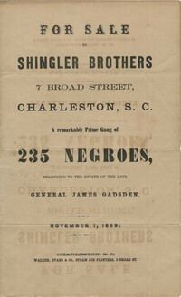 Shingler Brothers slave sale broadside