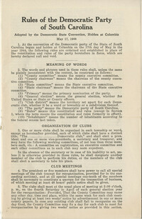 Democratic Committee: Rules of the Democratic Party of South Carolina, May 17, 1944