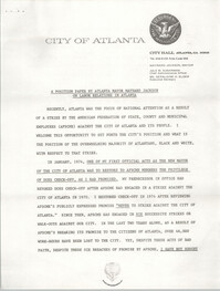 A Position Paper By Atlanta Mayor Maynard Jackson On Labor Relations In Atlanta