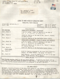 League of Women Voters of Charleston County, Volume XXVI, Bulletin No. 6, March 1972