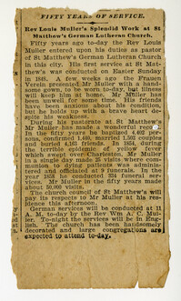 Newspaper Clipping Recognizing Reverand Louis Muller