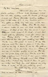 129. Alex Marshall to Magdalen Elizabeth Wilkinson Marshall (nee Keith) -- Sept. 22, 1883