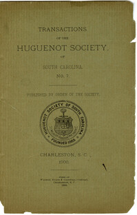 Transactions of the Huguenot Society of South Carolina, no. 7