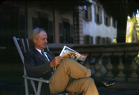 Reader on porch, Main Library