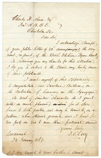 Letter from Jacob Clavius Levy to Charles H. Moise, January 24, 1867