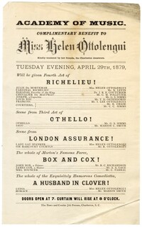 The Academy of Music Playbill, April 29, 1879