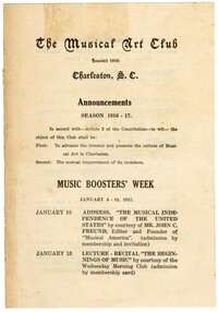 The Musical Art Club Pamphlet, 1916-1917