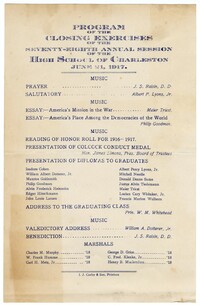 High School of Charleston Closing Exercises Program, June 21, 1917