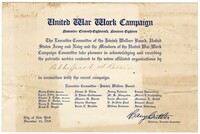 United War Work Campaign Certificate, November 11-18, 1918