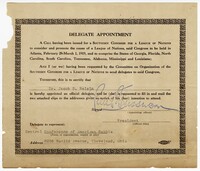 Southern Congress for a League of Nations Delegate Appointment Certificate, 1919