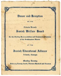Jewish Welfar Board Reception Program, February 24, 1919