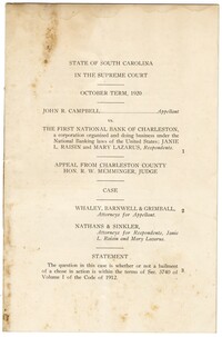 John R. Campbell vs. The First National Bank of Charleston, October 1920