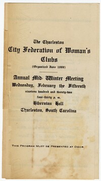 The Charleston City Federation of Women's Clubs Meeting Program, February 15, 1922