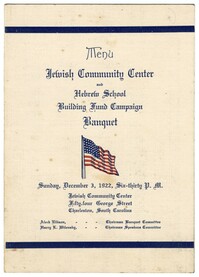 Jewish Community Center and Hebrew School Banquet Program, December 3, 1922
