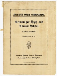 Memminger High and Normal School Commencement Ceremony Program, June 14, 1923