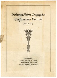 Darlington Hebrew Congregation Confirmation Exercises Program, June 7, 1925