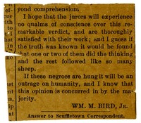 William M. Bird's Reponse to the Arrest of Eleven African Americans