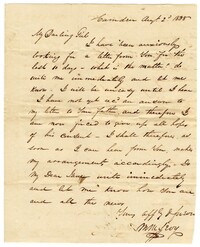 Letter to Jane Levy (Hart) from Mordecai M. Levy, August 2, 1838