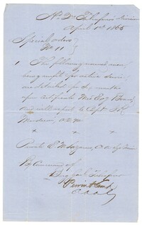 Special Orders for Edgar M. Lazarus, April 1, 1865