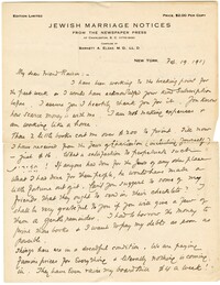 Letter to Jacob S. Raisin from Barnett A. Elzas, February 19, 1917