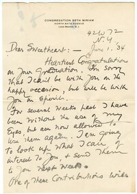 Letter from Barnett A. Elzas, June 1, 1934
