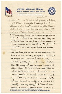 Letter to Jane L. Raisin from Jacob S. Raisin, August 1, 1921