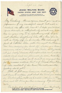 Letter to Jacob S. Raisin from Jane Lazarus Raisin, September 2, 1920
