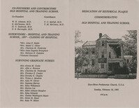 Program for Dedication of Historical Plaque Commemorating Old Hospital and Training School