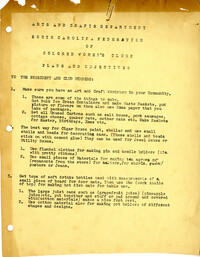 Plans and Objectives for the Arts and Crafts Department of the South Carolina Federation of Colored Women's Clubs