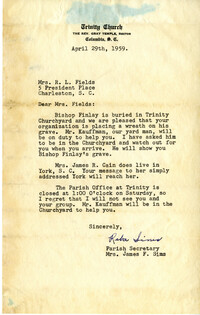Letter from Reba Sims to Mamie Fields, April 29, 1959