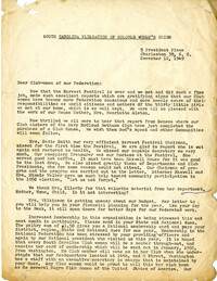 Letter from Mamie Fields to club members, November 12, 1949