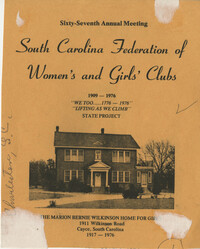 Cover of the program for the 67th annual meeting of the South Carolina Federation of Colored Women's Clubs