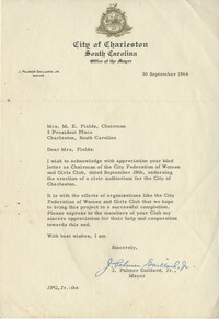 Letter from Mayor J.P. Gaillard to Mamie Fields, September 30, 1964