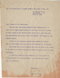 Letter from Mamie Fields to Charleston Federation members, March 6, 1968