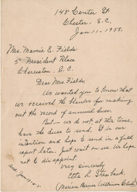 Letter from Etta Stanback to Mamie Fields, January 11, 1955