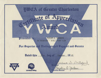 Certificate of Appreciation from YWCA of Greater Charleston to Miriam Seabrook