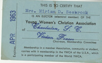 Miriam Seabrook's 1963 Charleston YWCA Membership Card
