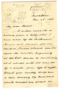 Letter to Dr. Arthur B. Flagg, January 25th, 1884
