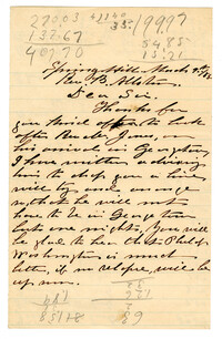 Letter to Rev. B. Allston from Dr. Arthur B. Flagg, March 9, 1885