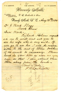 Letter to Dr. Joshua W. Flagg from F.W. Lachicotte, 1894