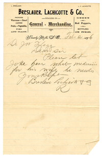 Letter to Dr. Joshua W. Flagg from Breslauer, Lachicotte & Co, 1896
